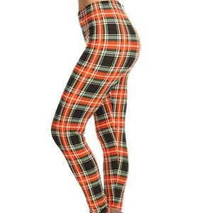 Green & orange plaid casual leggings sle461